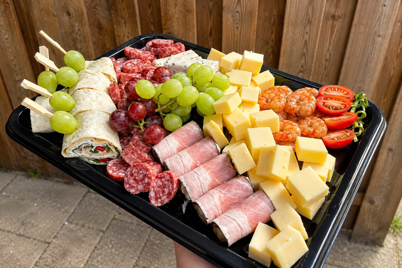 Tapasschaal basis met hapjes, kaas en worst